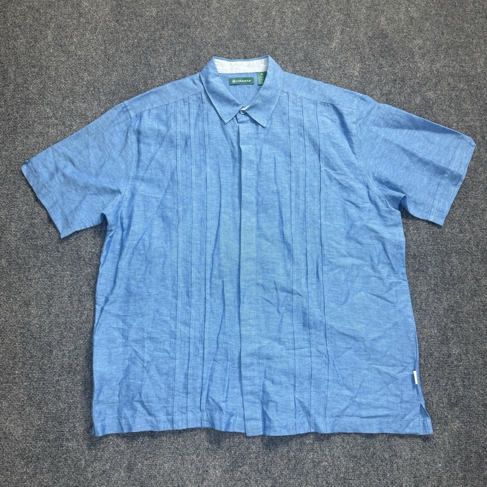 Cubavera Mens XL Blue Linen  Cotton Guayabera Shirt  Short Sleeve Button Up